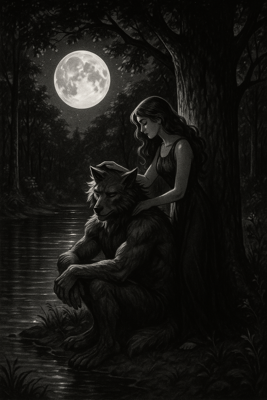 Woman Calming Wolf